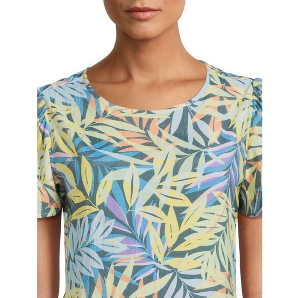 Time and Tru Tiered Tropical Print Short Sleeve Pullover Dress - Picture 5 of 10